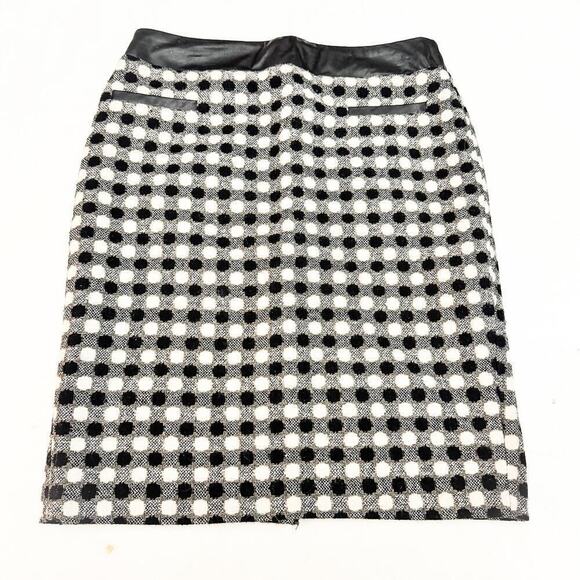 Cynthia Rowley Wool Polka Dots Woven Pattern Pencil Skirt Leather Band Size 8 - Picture 1 of 5